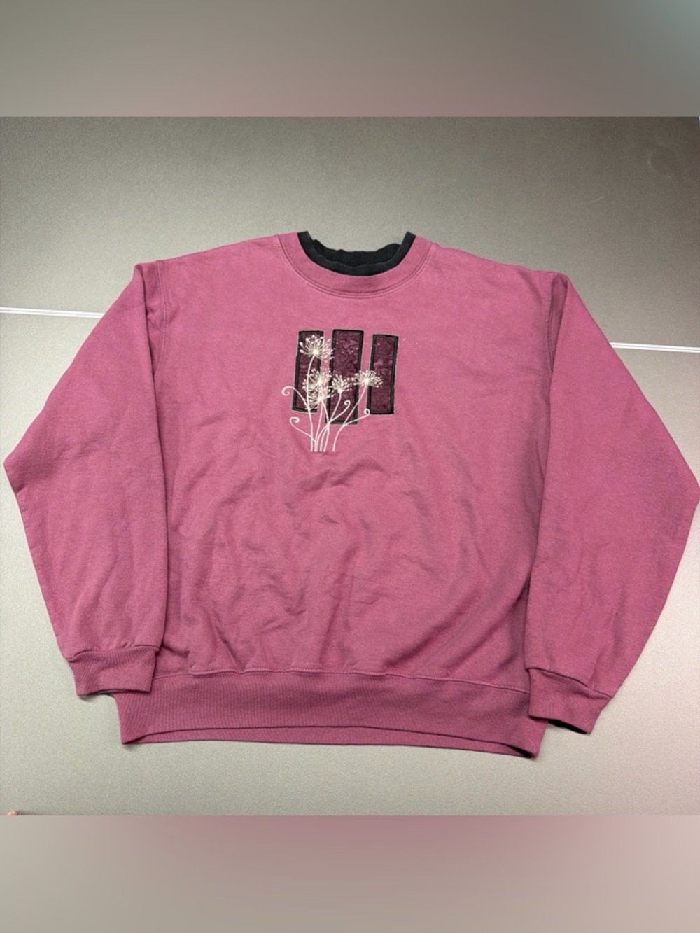 Vintage Morning‎ Sun Sweatshirt Womens L Purple Embroidered Graphic Crewneck 90s